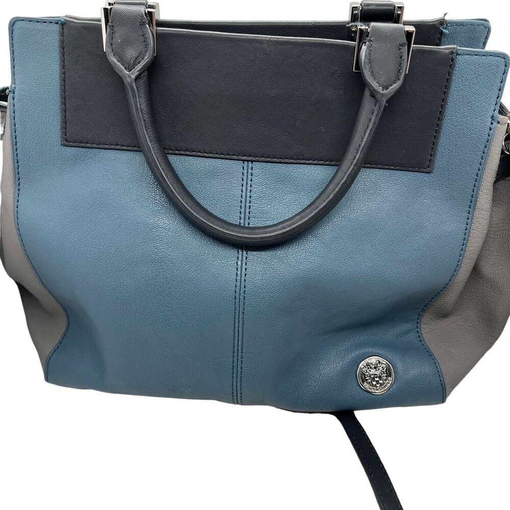 Vince Camuto Shoulder Bag Crossbody Ayla Blue Grey Leather Slouchy Tote MSRP 168